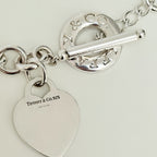 Authentic Vintage Tiffany & Co. Sterling Silver 925 Toggle Heart Pendant Choker Necklace With Pouch 15 Inches