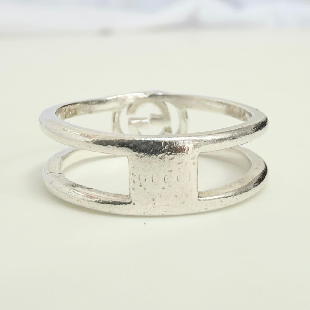 Gucci Interlocking Cut Out GG Double Band 6mm Silver Women's unisex Size 11, UK K1/2, EU 51