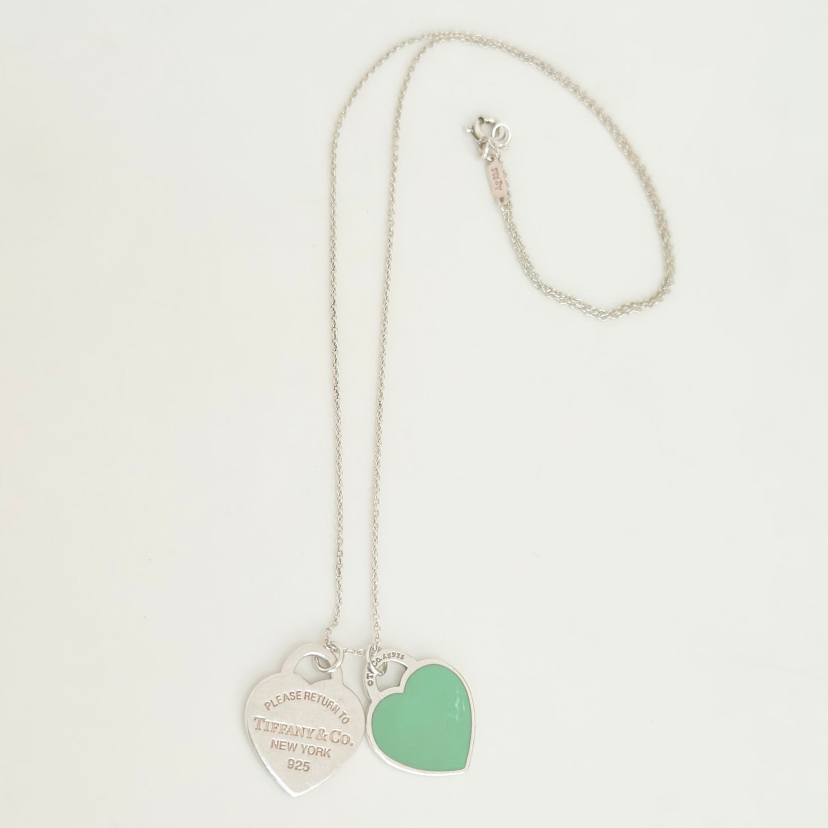 Tiffany & Co. Return to Small Double Blue Heart Women's Necklace 18 Inches Sterling Silver 925
