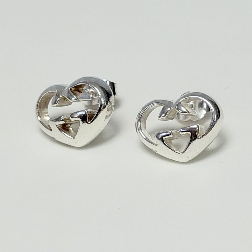 Authentic Gucci Love Britt Open Interlocking Gg Heart Sterling Silver 925 Stud Earrings