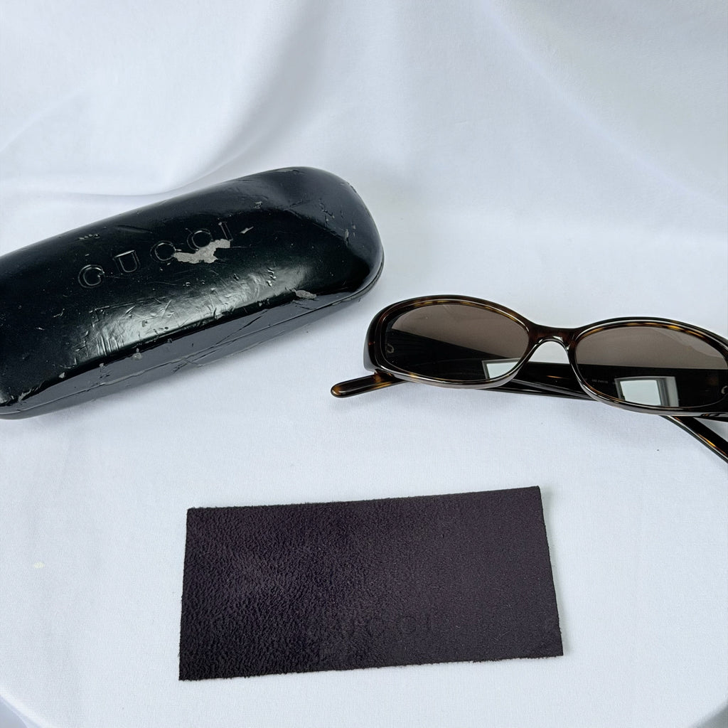 Vintage Gucci GG 2451/S Brown Tortoiseshell Silver Retro Skinny Unisex Sunglasses