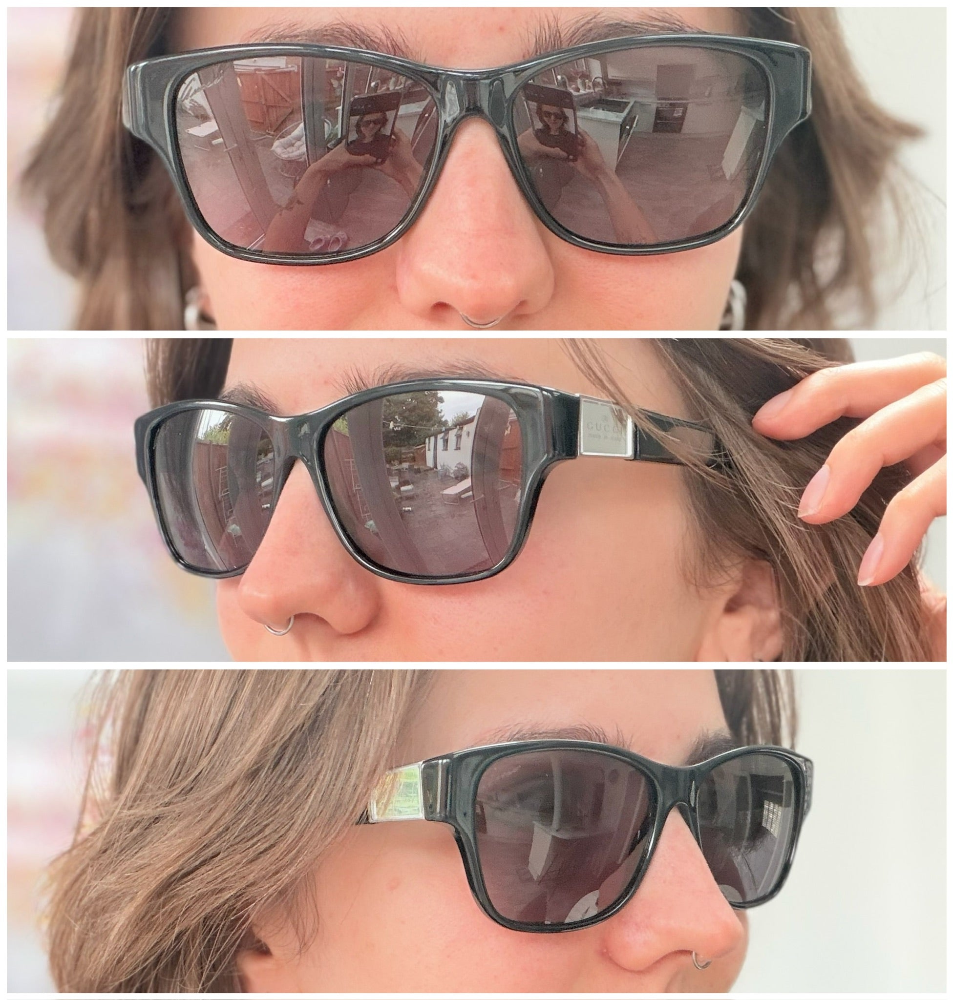Authentic Gucci Black Silver Cat Eye Square Lens Unisex Sunglasses With Case