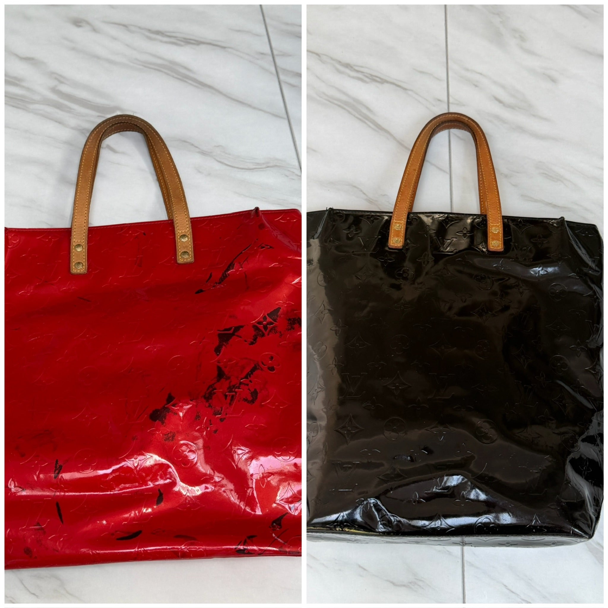 Louis Vuitton Vernis Patent Leather Black Reade MM Tote Bag Redyed Restored