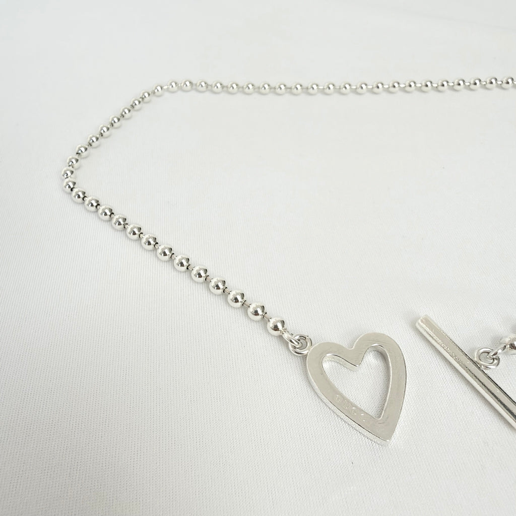Gucci Heart Boule Popcorn Necklace T Bar Toggle Sterling Silver 925 15.5 Inches With Packaging