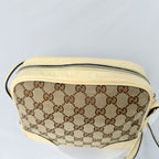 Authentic Gucci GG Bree Cream Leather Brown Canvas Crossbody Women's Bag With Dust bag