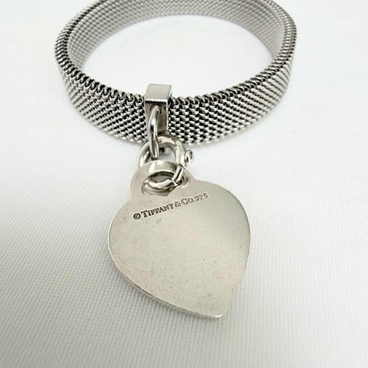 Tiffany&Co. Somerset Stretch Mesh Stainless Steel Bracelet With Sterling Silver 925 Clasp Medium Heart 16cm With Packaging