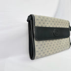 Gucci Authentic Vintage Navy Beige Gold Leather Micro GG Supreme Women’s Crossbody Bag