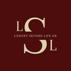 A square logo graphic with a dark burgundy background and cream-colored stylized letters forming 'LCL' and 'SL', with the text 'LUXURY SECOND LIFE UK' centered between them.