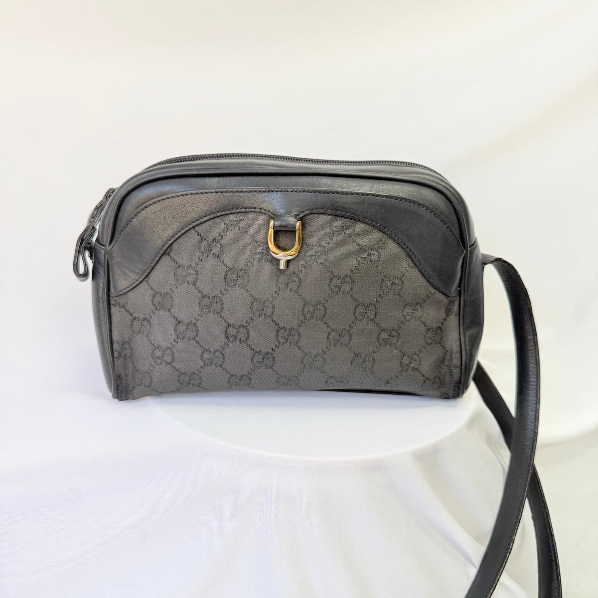 Vintage Gucci Black GG Monogram Canvas/Leather Small Crossbody Handbag