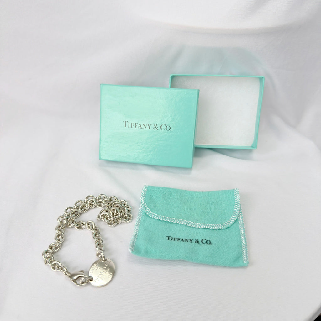 Authentic Tiffany & Co. Sterling Silver 925 Oval Pendant Choker Necklace With Packaging 15 inches