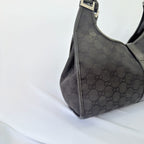 Vintage Gucci Jackie Bardot Medium Size GG Monogram Canvas Leather Black Handbag With Dustbag