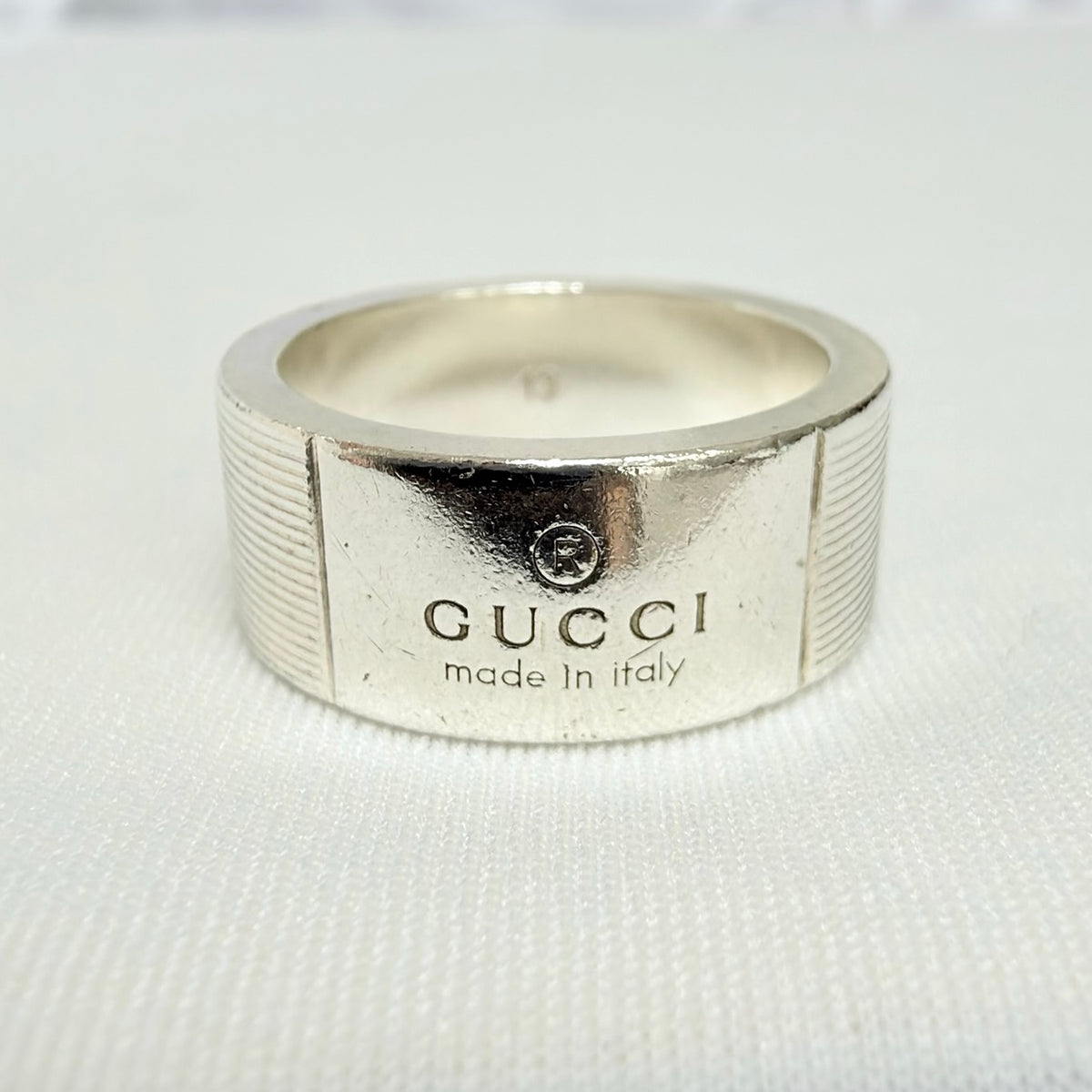 Gucci Sterling Silver 925 Wide 12mm Band Trademarked Ring Size 13, UK M/N, EU 53