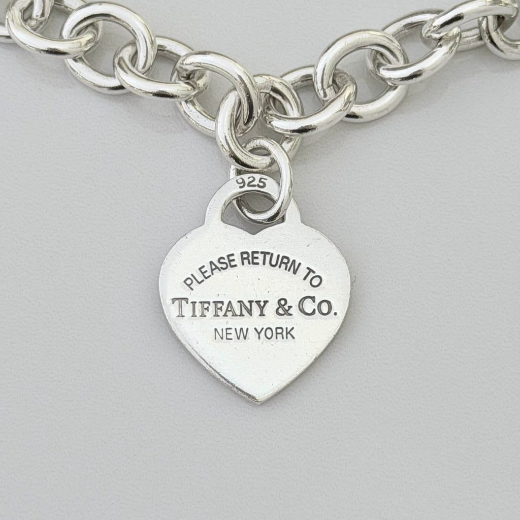 Authentic Tiffany & Co. Sterling Silver 925 Medium Heart Pendant Choker Necklace With Pouch 15 inches