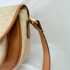 Vintage Gucci GG Supreme Monogram Small Leather Coated Canvas Beige Tan Cream Crossbody Turn Lock Handbag
