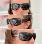 Vintage Prada Wrap Shield Red, Silver & Black Unisex Sunglasses SPR 54G With Case