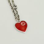 Authentic Gucci interlocking G chain Sterling Silver 925 Red Heart Necklace 19.5 Inches With Packaging