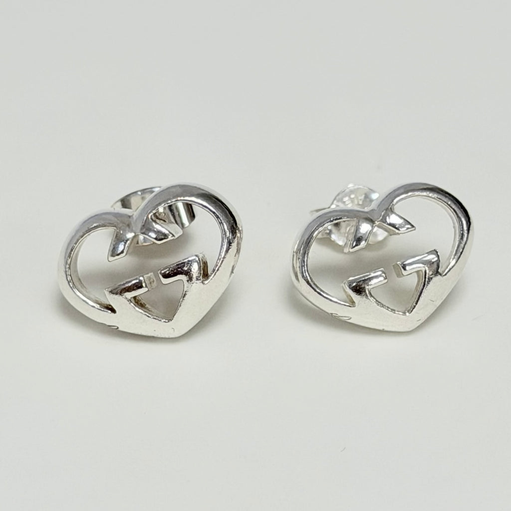 Authentic Gucci Love Britt Open Interlocking Gg Heart Sterling Silver 925 Stud Earrings