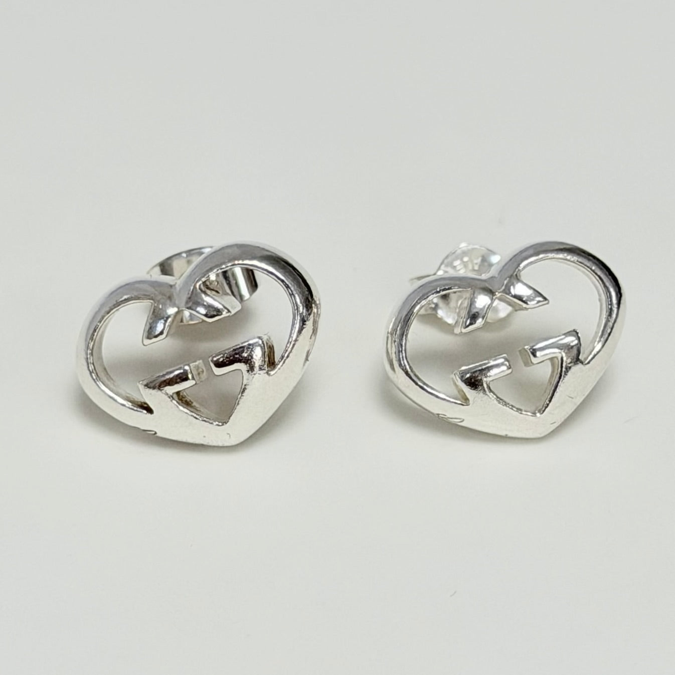 Authentic Gucci Love Britt Open Interlocking Gg Heart Sterling Silver 925 Stud Earrings