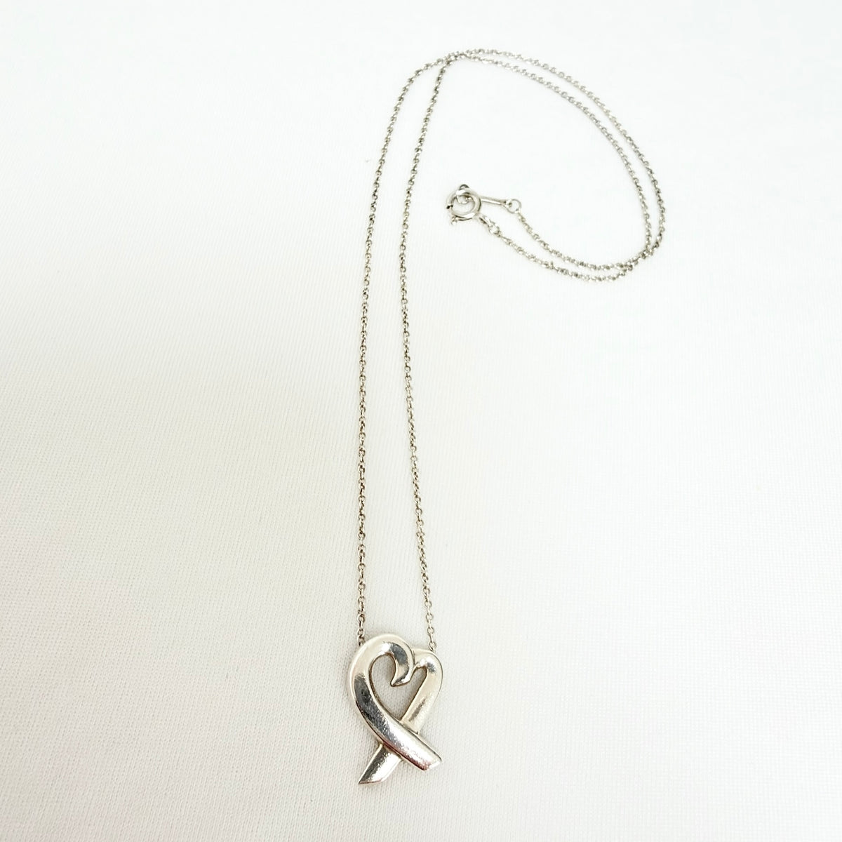 Tiffany & Co. Sterling Silver 925 Paloma Picasso Loving Heart Pendant 16 Inches Necklace With Packaging