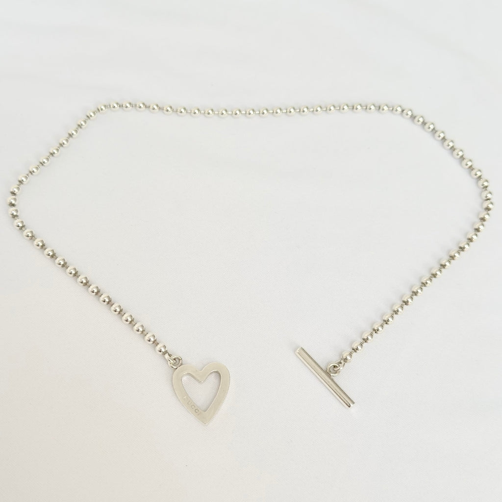 Gucci Heart Boule Popcorn Necklace Choker T Bar Toggle Fastening Sterling Silver 925 Women's 16 Inches