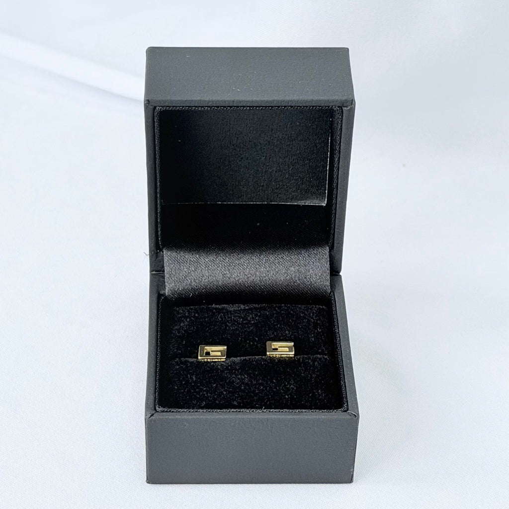 Authentic Rare Gucci 18K Yellow Gold 750 Square G Stud Women’s Earrings