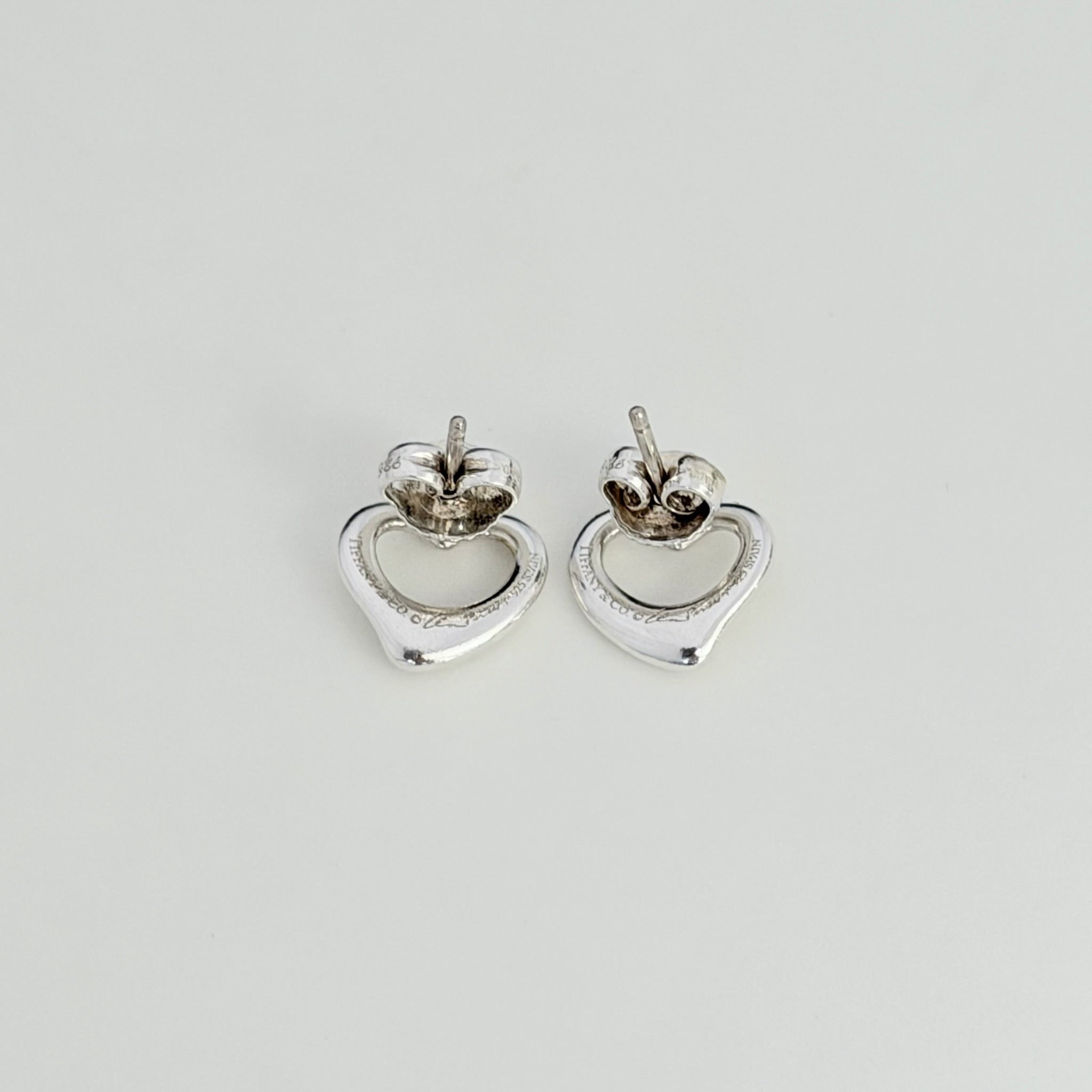 Authentic Tiffany & Co. Mini Open Heart Elsa Peretti Stud Earrings Sterling Silver 925