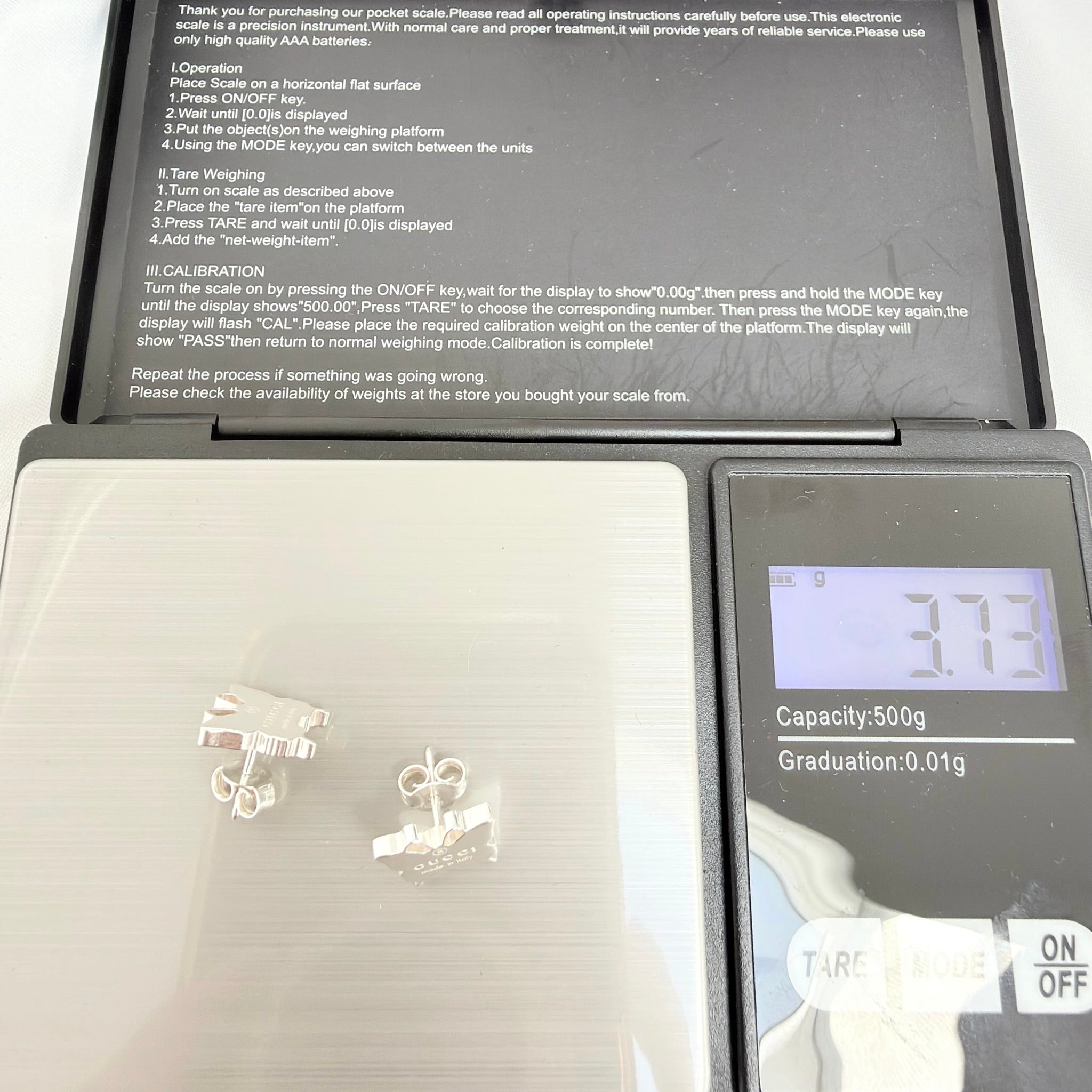 Gucci Butterfly Stud Sterling Silver 925 Women's Earrings With Packaging