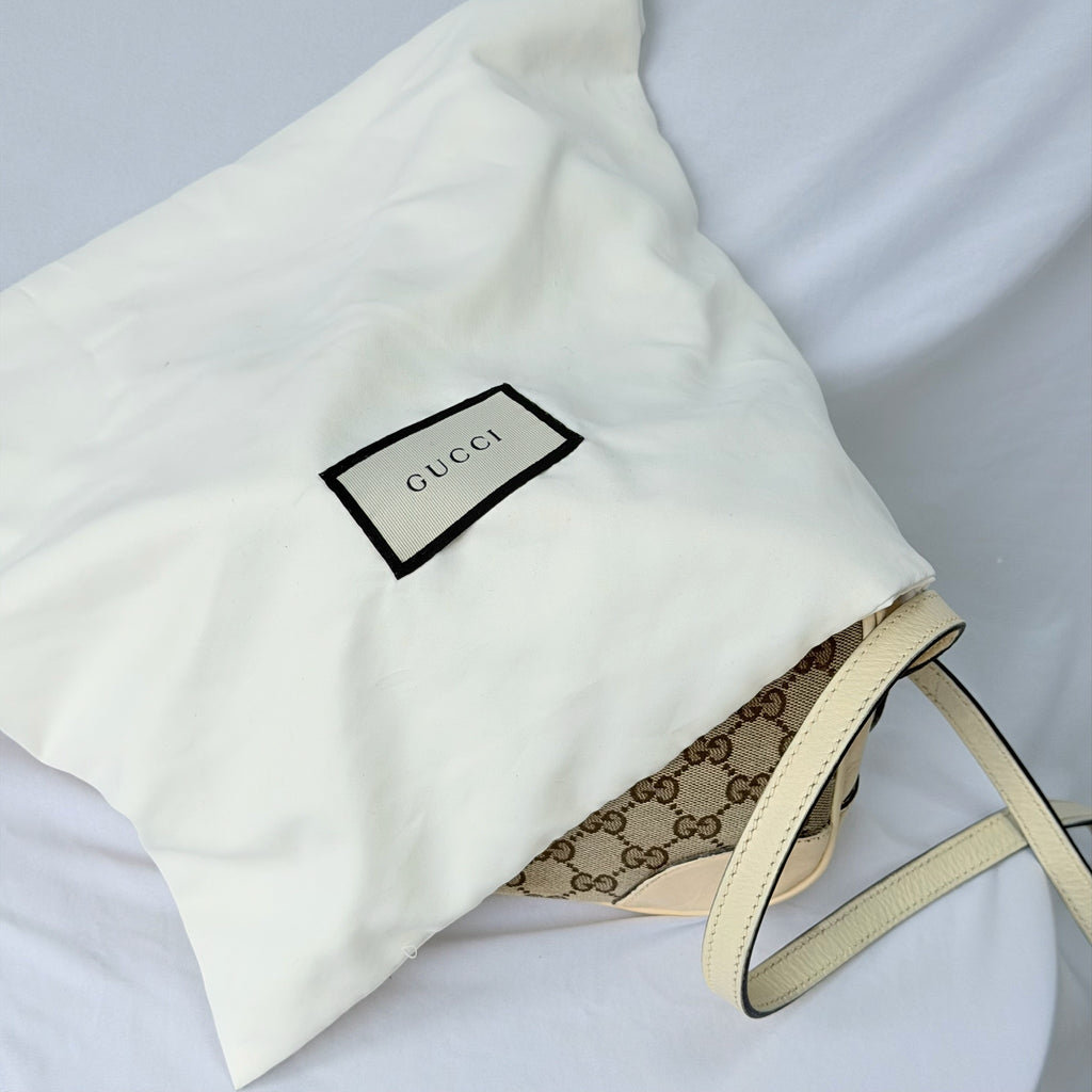 Authentic Gucci GG Bree Cream Leather Brown Canvas Crossbody Women's Bag With Dust bag