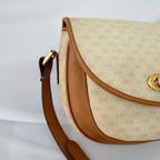 Vintage Gucci GG Supreme Monogram Small Leather Coated Canvas Beige Tan Cream Crossbody Turn Lock Handbag