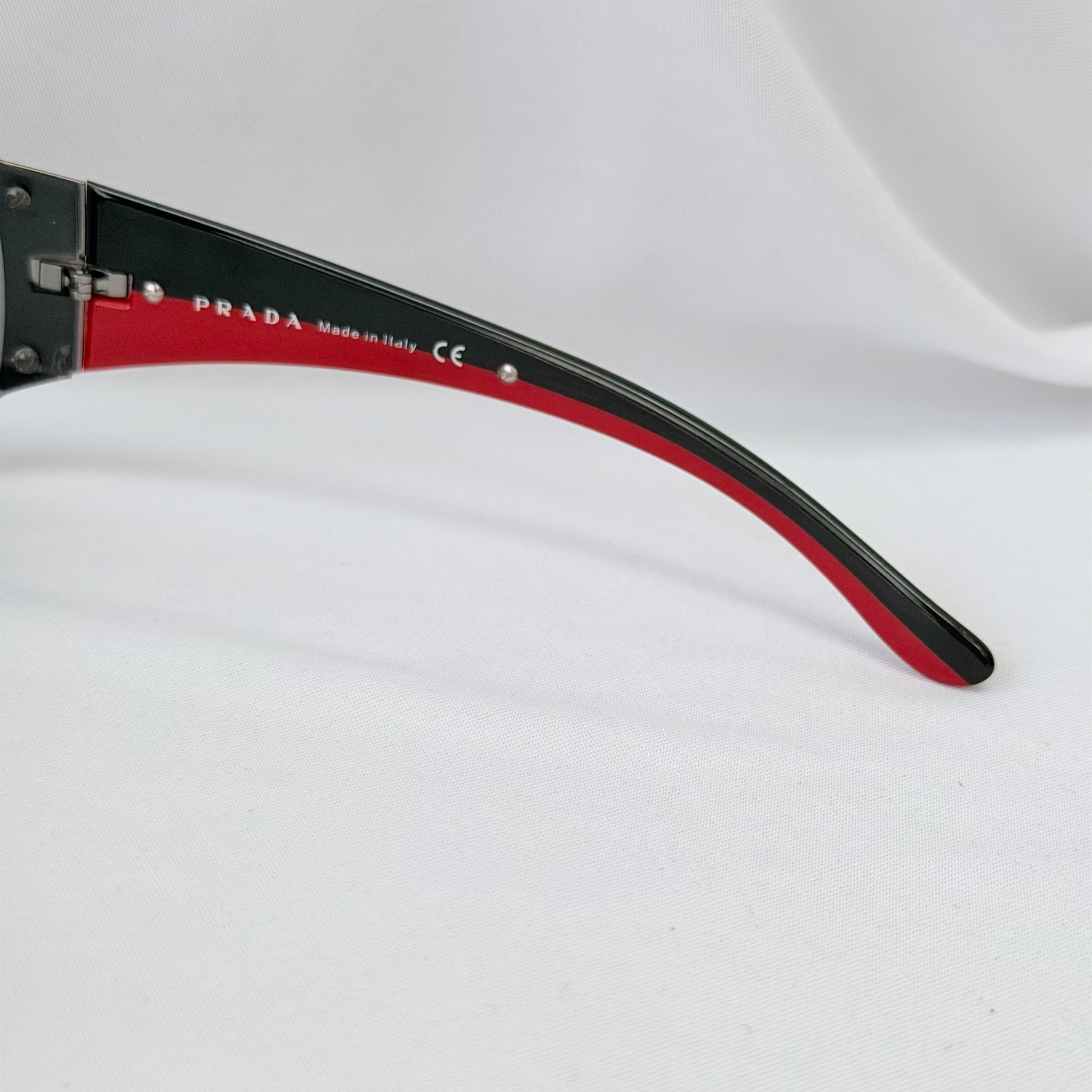 Vintage Prada Wrap Shield Red, Silver & Black Unisex Sunglasses SPR 54G With Case