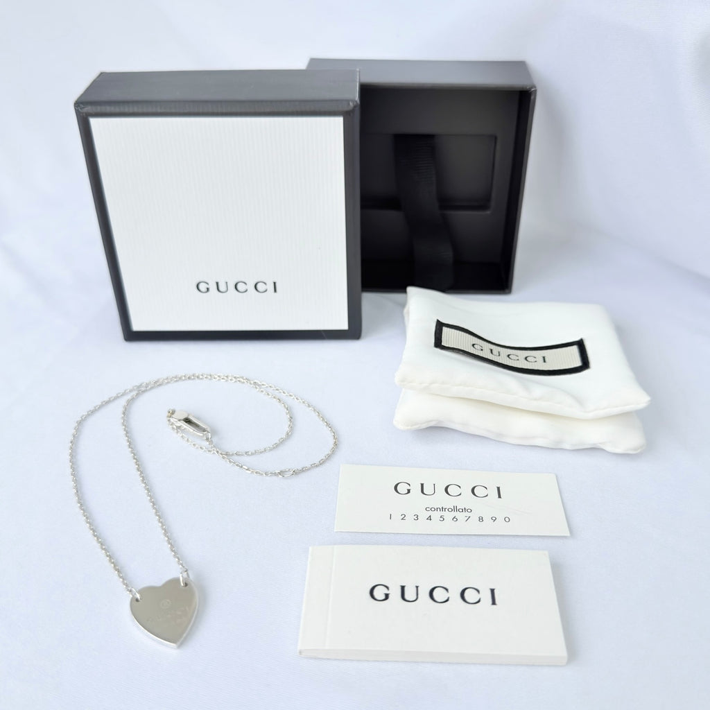 Authentic Gucci Heart Trademark Pendant Sterling Silver 925 Women’s Necklace 48cm With Packaging