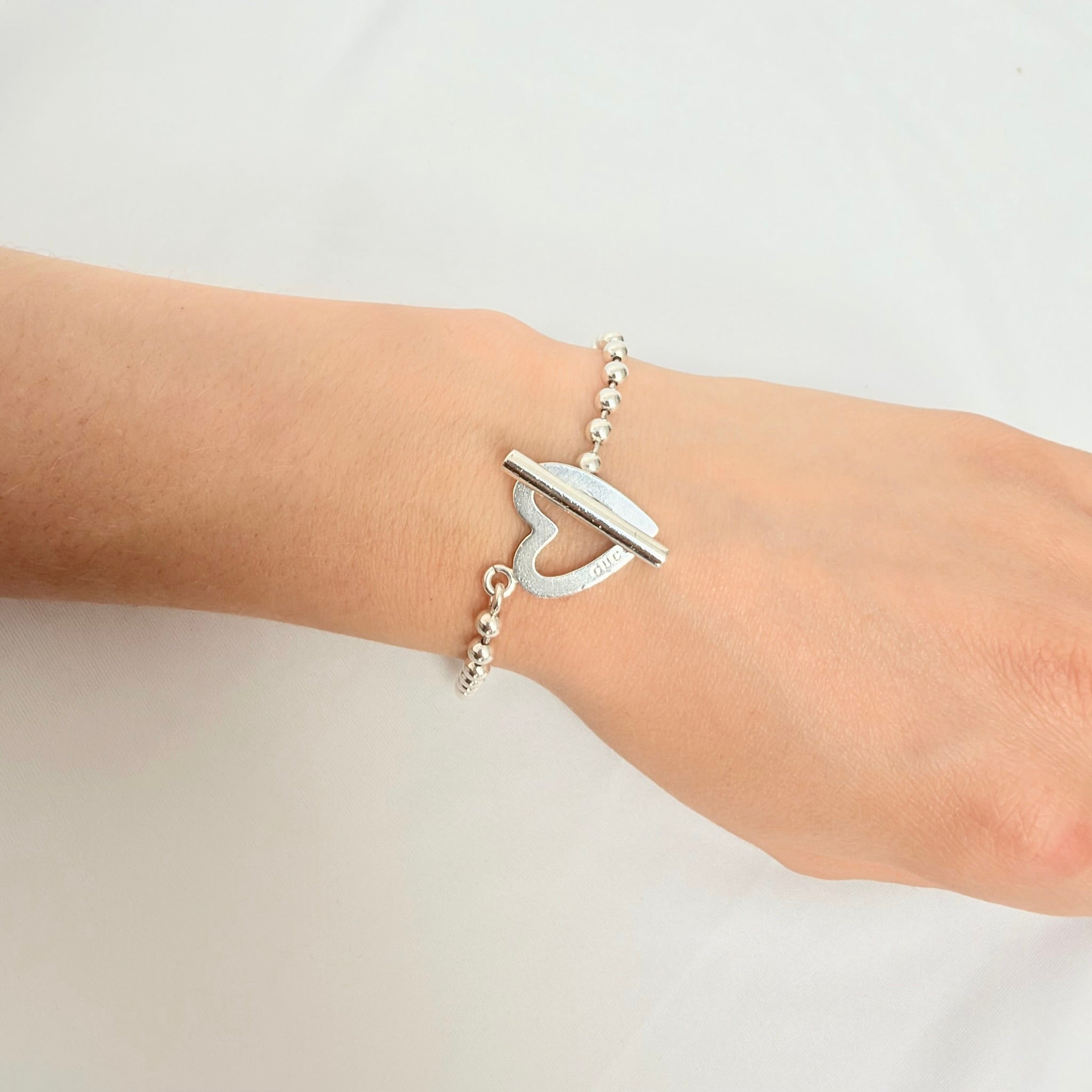 Gucci Vintage Heart Boule Popcorn Bracelet Toggle Sterling Silver 925 Women 17cm