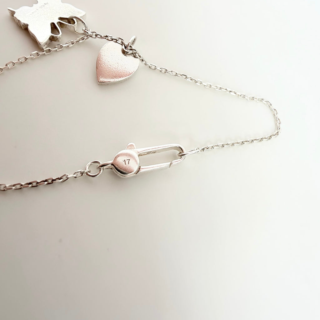 Gucci Heart Butterfly Charm Sterling Silver 925 Women's Bracelet 17cm With Packaging
