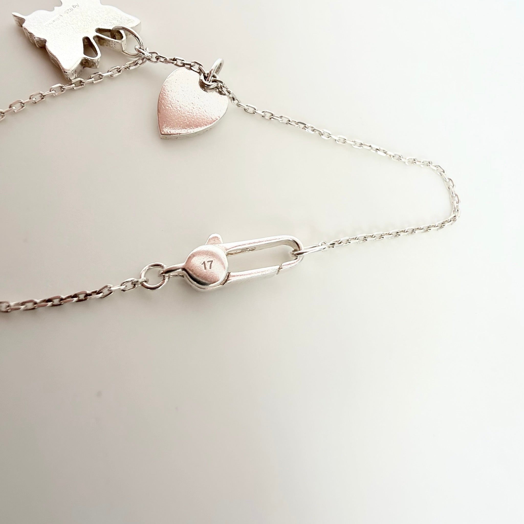 Gucci Heart Butterfly Charm Sterling Silver 925 Women's Bracelet 17cm With Packaging