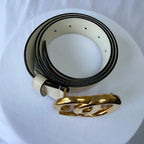 Gucci GG Marmont 24k Gold Buckle Cream Leather Belt 4cm 85cm 34” 400593