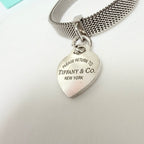 Tiffany&Co. Somerset Stretch Mesh Stainless Steel Bracelet With Sterling Silver 925 Clasp Medium Heart 16cm With Packaging