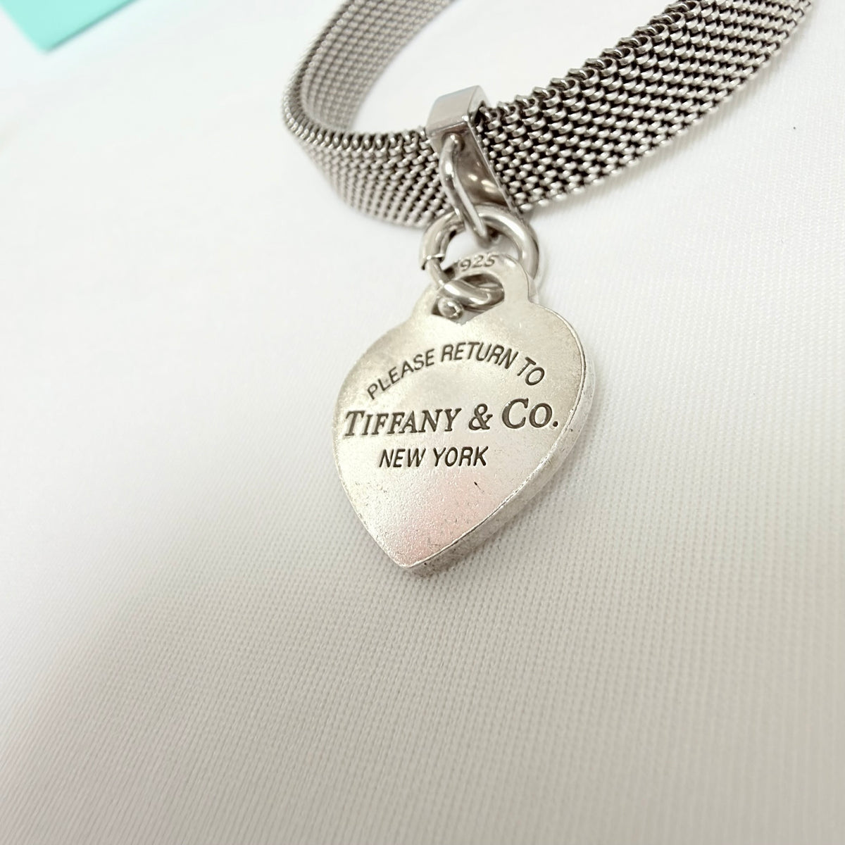 Tiffany&Co. Somerset Stretch Mesh Stainless Steel Bracelet With Sterling Silver 925 Clasp Medium Heart 16cm With Packaging