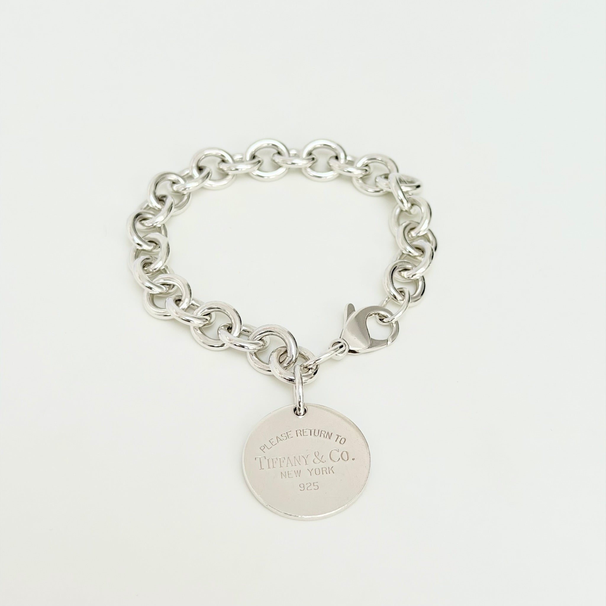 Authentic Tiffany & Co. Sterling Silver 925 Chunky Chain Large Round Tag Disc Bracelet 7.5 Inches With Packaging