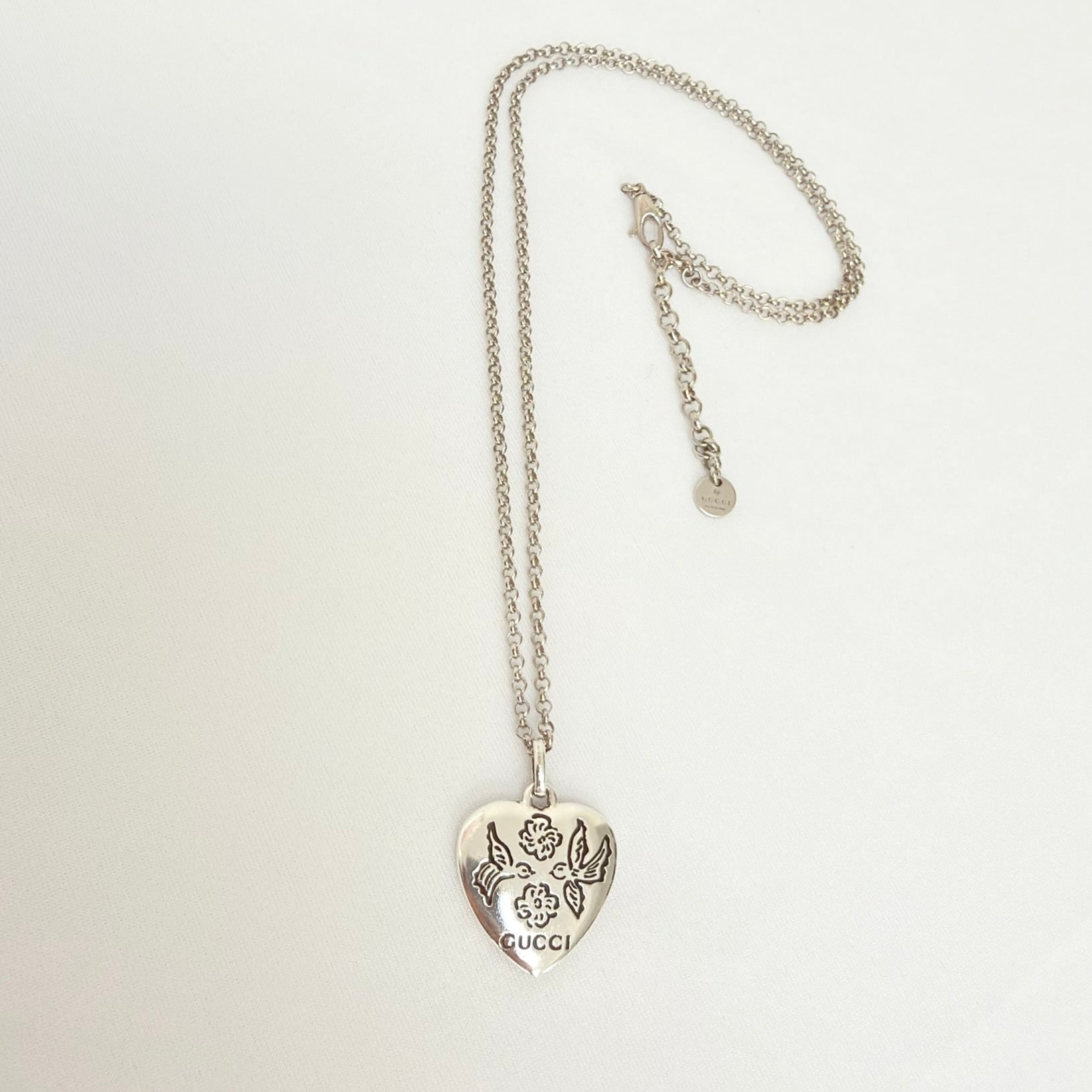 Gucci Blind for Love Heart Pendant 925 Sterling Silver Women's Necklace 18-20 inches With Packaging