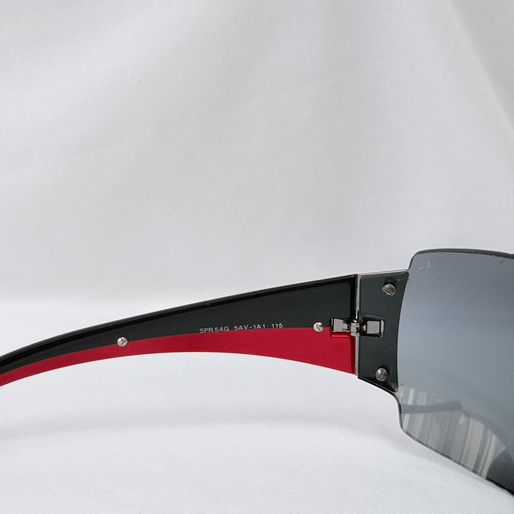 Vintage Prada Wrap Shield Red, Silver & Black Unisex Sunglasses SPR 54G With Case