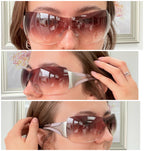 Vintage Prada Y2K Lilac Purple Silver Frameless Wrap Sunshield Oversized Sunglasses SPR 041