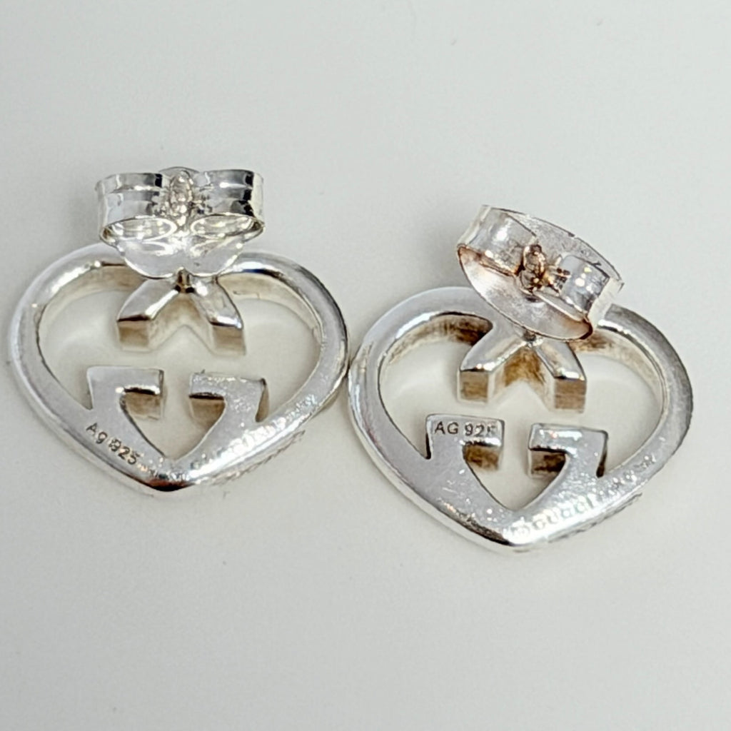 Authentic Gucci Love Britt Open Interlocking Gg Heart Sterling Silver 925 Stud Earrings