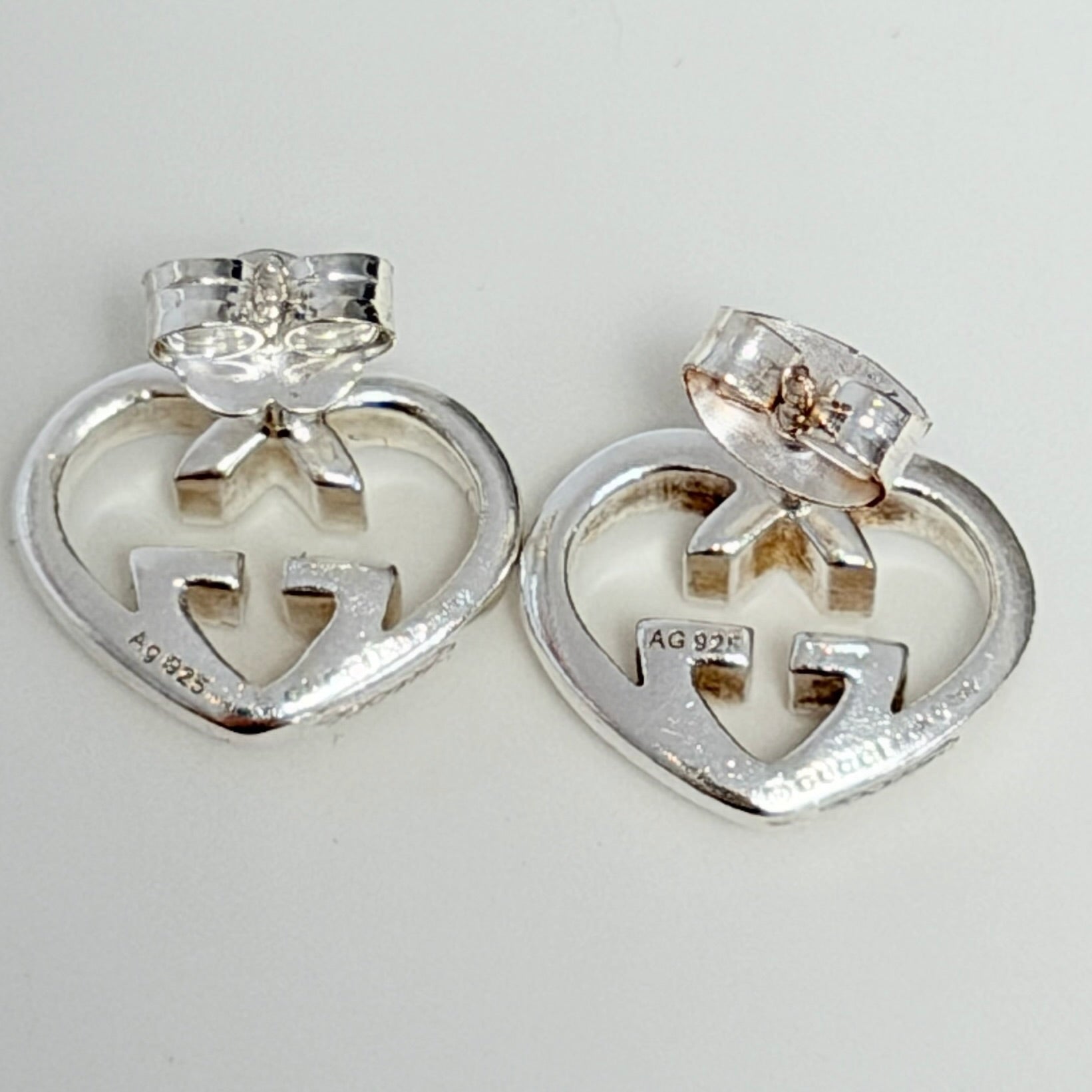 Authentic Gucci Love Britt Open Interlocking Gg Heart Sterling Silver 925 Stud Earrings