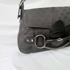 Vintage Gucci Horsebit Black Monogram Canvas Medium Shoulder Handbag Tom Ford Era 2004