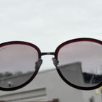 Prada SPR 51N Burgundy Red Striped Arms Oversized Oval Round Women’s Sunglasses