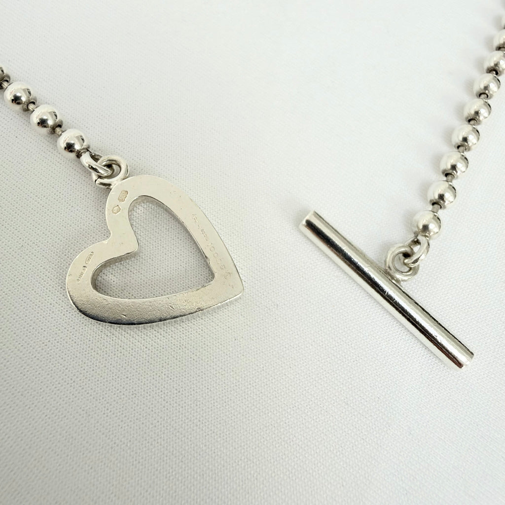 Gucci Heart Boule Popcorn Necklace Choker T Bar Toggle Fastening Sterling Silver 925 Women's 16 Inches