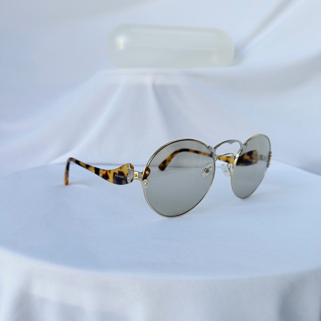 Prada Retro 70’s Style Round Oval Brown Tortoiseshell Sunglasses PR 55TS