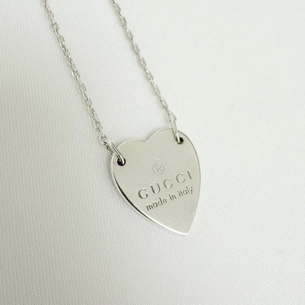 Gucci Heart Trademark Pendant Sterling Silver 925 Women’s Necklace 48cm With Packaging