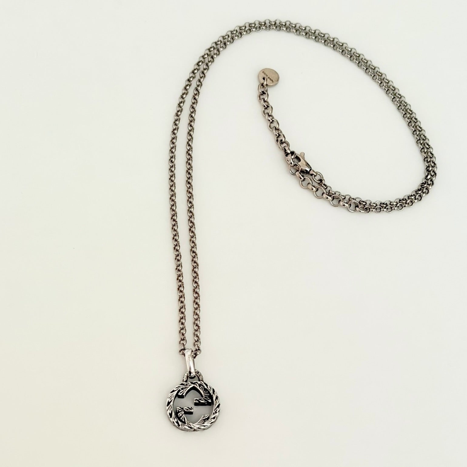 Authentic Gucci Interlocking GG Aged Sterling Silver 925 Necklace With Pouch
