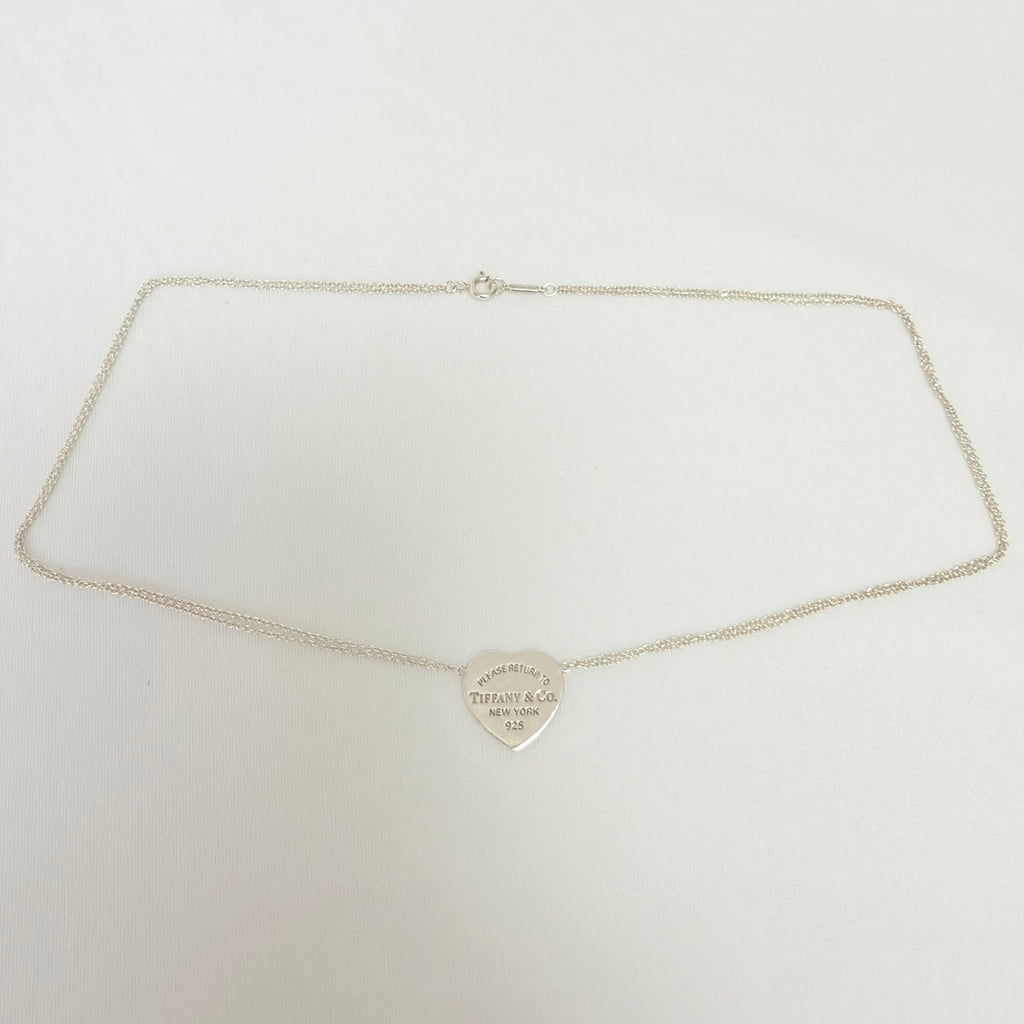 Tiffany & Co. Double Chain Heart Necklace 925 Sterling Silver 16 Inches